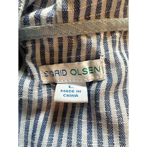 Sigrid Olsen Striped Linen Cotton Blend Hooded Button Down Jacket Size L - Picture 5 of 7